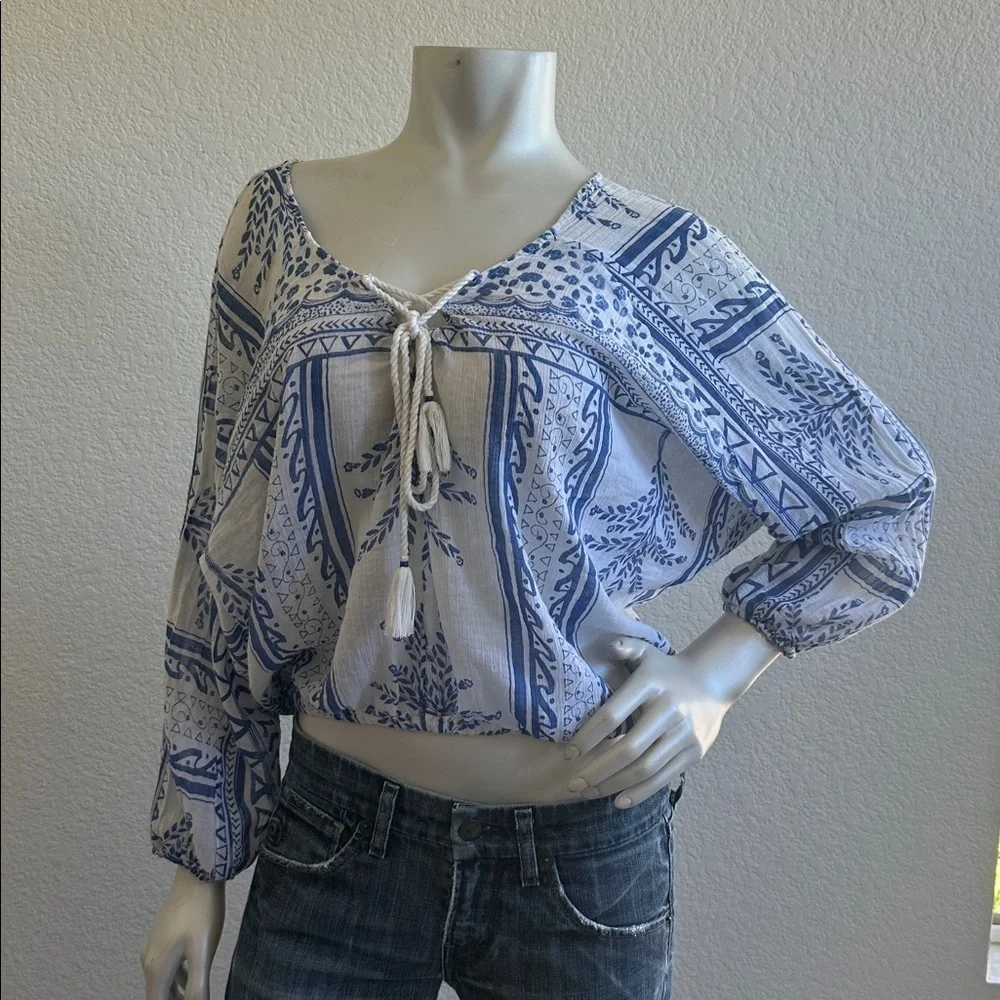 Free People Yo Yo Geo Peasant Blouse